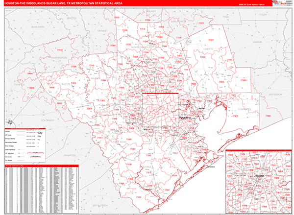Houston-The Woodlands-Sugar Land Metro Area Wall Map